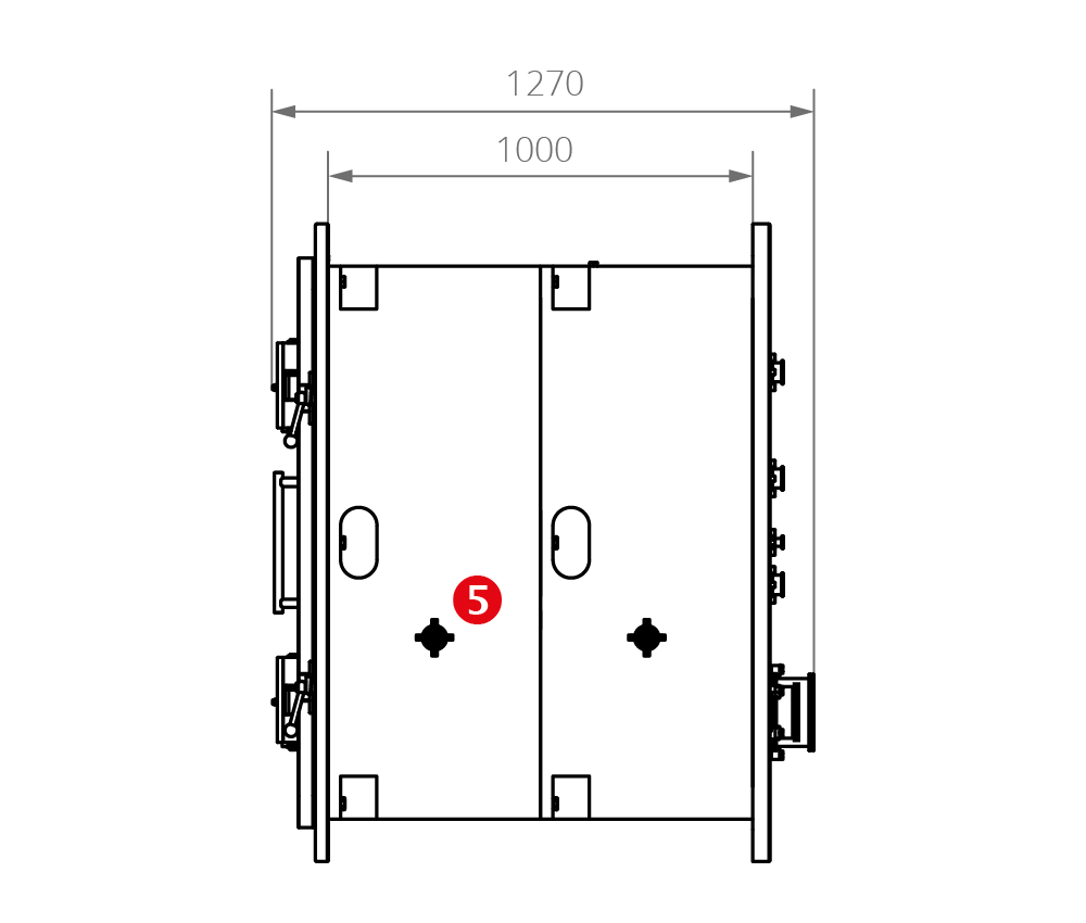 Technische Zeichnung Kammerseitlich VC M1200² Seitenansicht der Vakuumkammer VC M1200² mit ca. Maßen