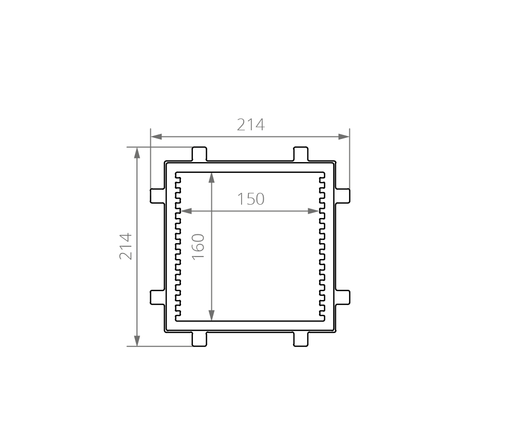 Innenansicht der Vakuumkammer VC P150X160 mit ca. Maßen