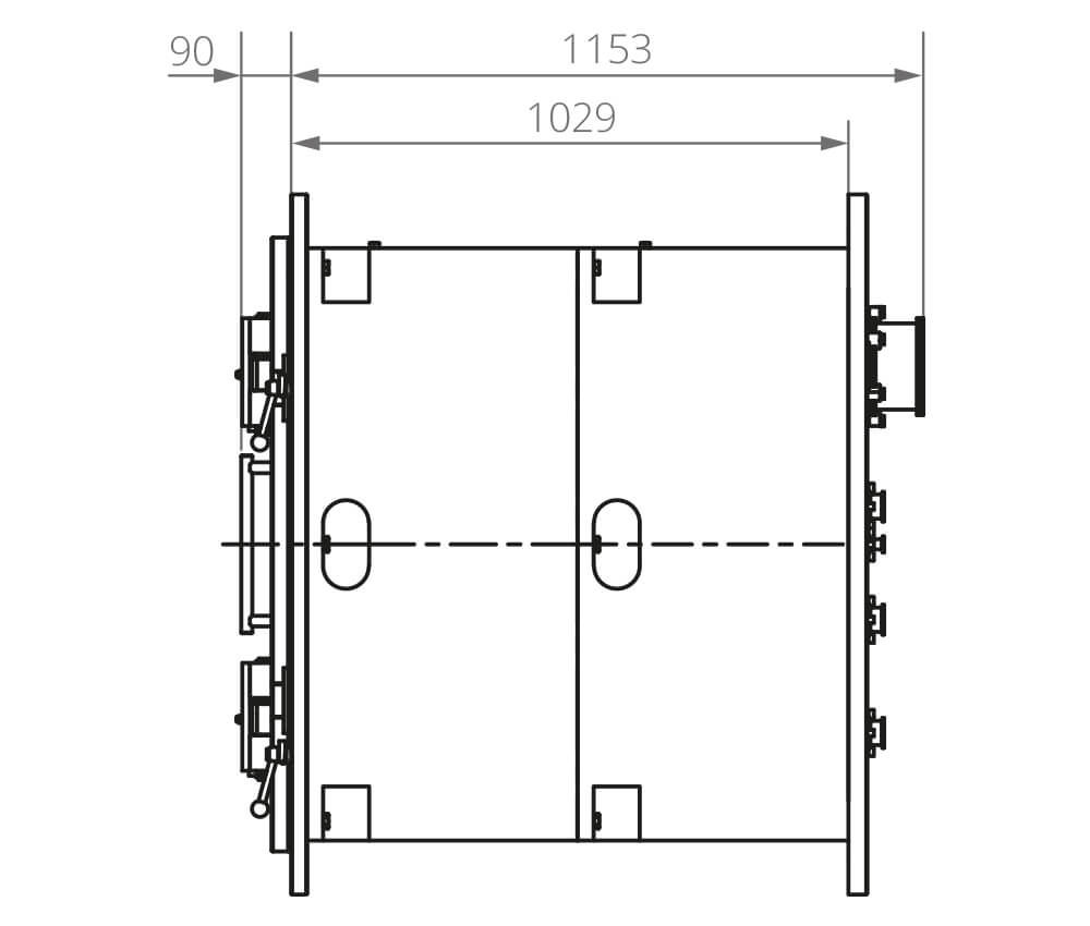 Modulare Vakuumkammer technische Zeichnung VC M600² Seitenansicht